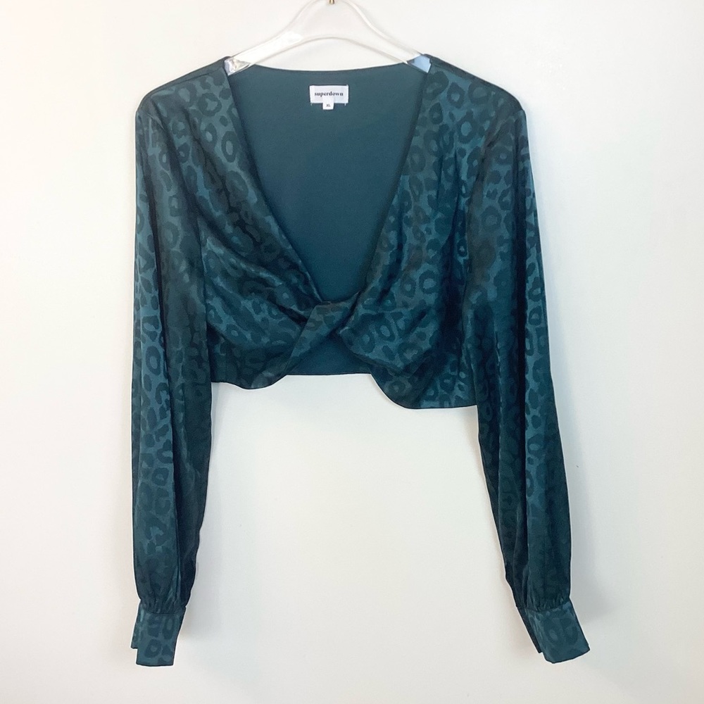 Revolve Superdown Audrina Cropped Twist Top - Teal Tonal Leopard - XL
